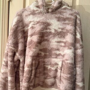 Calvin Klein Pink and White Camo Fuzzy Hoodie